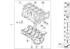Блок-картер двигателя для BMW R56 Cooper D W16 (схема запасных частей)