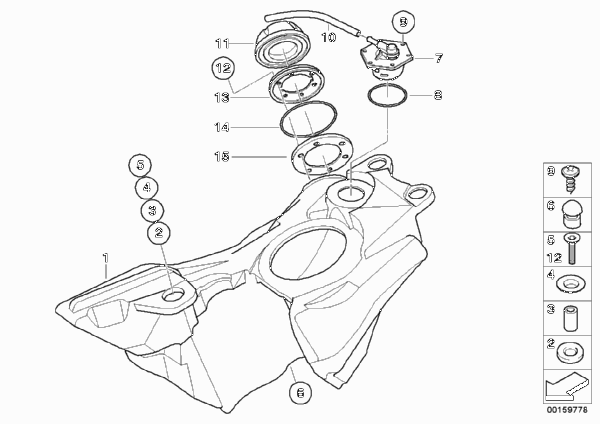 Топливный бак/дополнительные элементы для BMW K15 G 650 Xcountry 08 (0141,0151) 0 (схема запчастей)