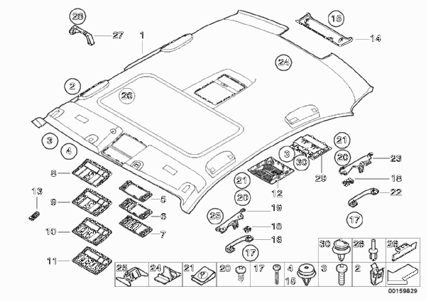 Потолок / поручень для BMW E60N 520i N43 (схема запчастей)