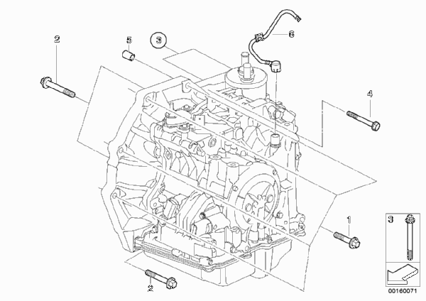 Крепление/ система вентиляции КПП для BMW R59 Cooper S N18 (схема запчастей)
