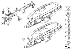 Облицовка панели приборов. несущая труба для BMW E92N 325xi N53 (схема запасных частей)