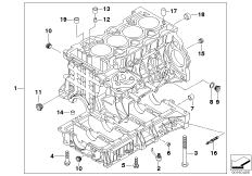 Блок-картер двигателя для BMW E90N 316i N45N (схема запасных частей)