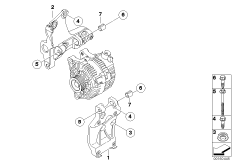 Элементы крепления генератора для BMW R56 One D W16 (схема запасных частей)