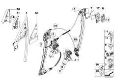 Механизм перемещения стекла двери Пд для BMW E92 330i N53 (схема запасных частей)