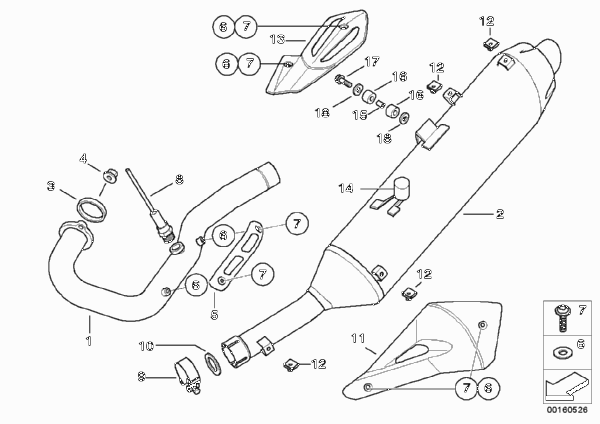 Детали системы выпуска ОГ с креплением для BMW K15 G 650 Xcountry 08 (0141,0151) 0 (схема запчастей)