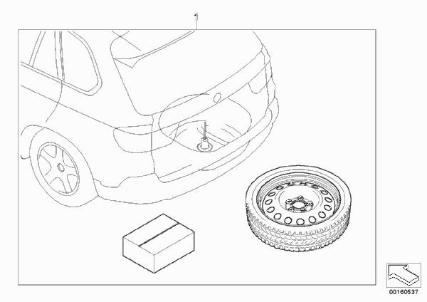 Дооснащение аварийным колесом для BMW E70N X5 40dX N57S (схема запчастей)