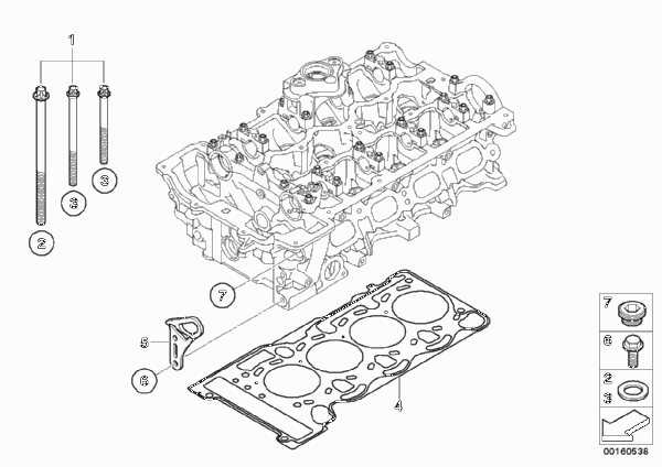 Головка блока цилиндров-доп.элементы для BMW E81 116i 2.0 N43 (схема запчастей)