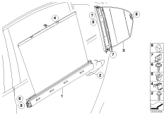 Солнецезащитная штора окна двери Зд для BMW E61N M5 S85 (схема запасных частей)