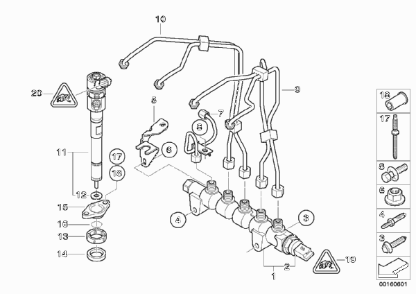 Ресивер/инжектор/провод для BMW R56 Cooper D W16 (схема запчастей)