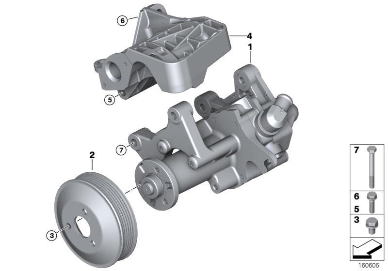 Насос гидроусилителя рулевого управления для BMW E70 X5 3.0sd M57N2 (схема запчастей)