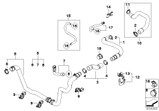 Водяной шланг системы охлаждения для BMW R56 Cooper D W16 (схема запасных частей)