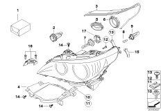 Детали галогенной фары для BMW E61N 530xi N52N (схема запасных частей)