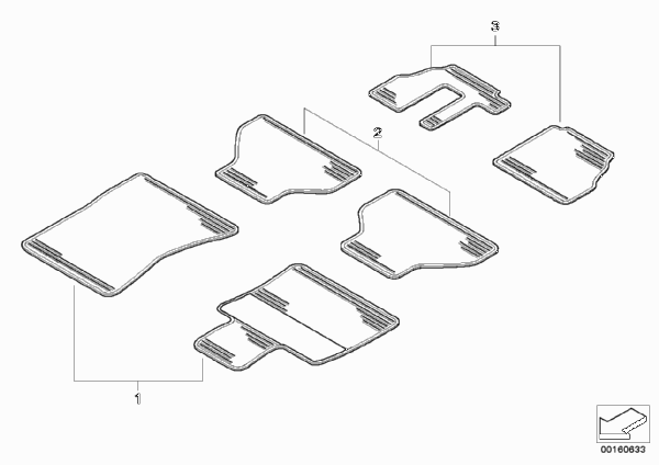 Ножные коврики резина для BMW E70N X5 50iX N63 (схема запчастей)