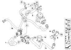 Водяной шланг системы охлаждения для BMW E92N 316i N43 (схема запасных частей)