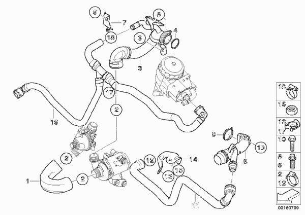 Водяной шланг системы охлаждения для BMW E81 116i 1.6 N43 (схема запчастей)
