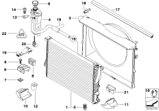 Радиатор вод.охл./расш.бачок/кожух вент. для BMW E38 750iLS M73N (схема запасных частей)