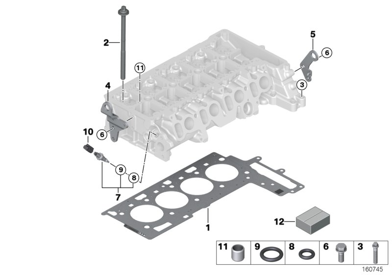 Головка блока цилиндров-доп.элементы для BMW E83N X3 2.0d N47 (схема запчастей)