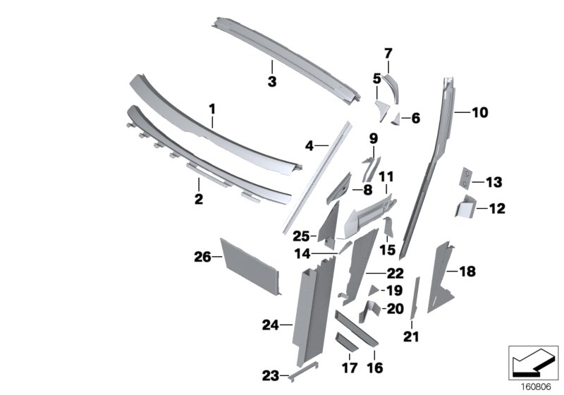 Боковой каркас, пер.стойка, обтекатель для ROLLS-ROYCE RR2 Drophead N73 (схема запчастей)