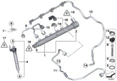 Ресивер/инжектор/провод для BMW F11 525dX N47S1 (схема запасных частей)