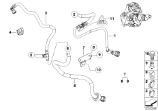 Топливопроводы/элементы крепления для BMW E92 320d N47 (схема запасных частей)