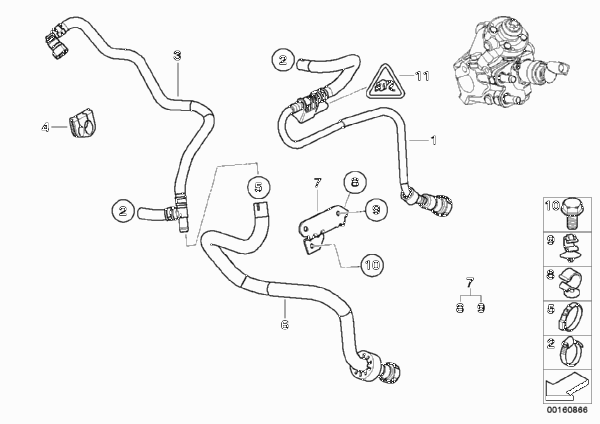 Топливопроводы/элементы крепления для BMW F11N 520dX N47N (схема запчастей)