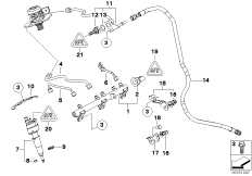 Магистраль Rail/форсунка/провод для BMW E82 120i N43 (схема запасных частей)