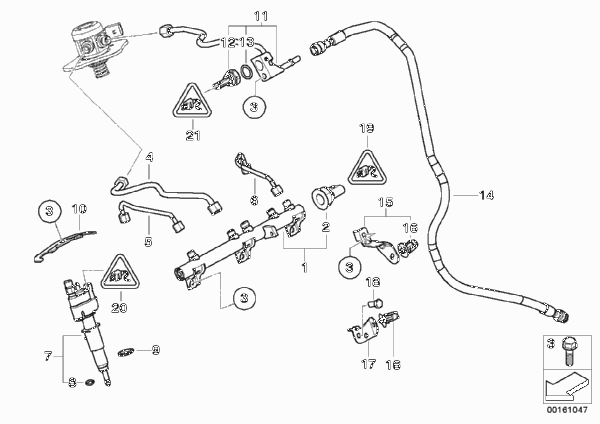Магистраль Rail/форсунка/провод для BMW E93N 318i N43 (схема запчастей)