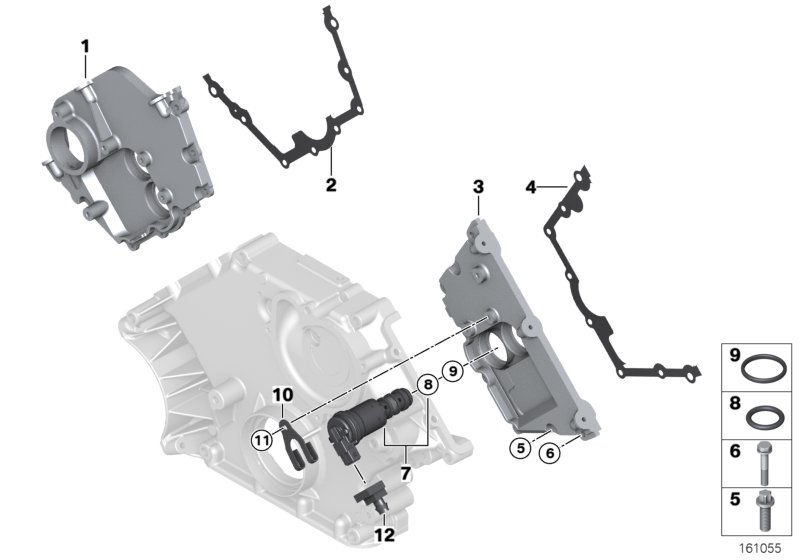 Корпус блока ГРМ Вх для BMW E53 X5 4.4i N62 (схема запчастей)