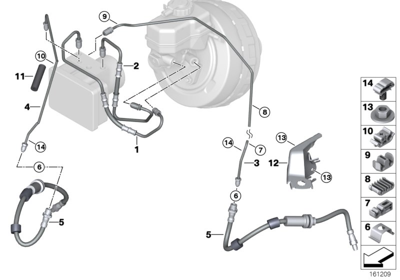 Трубопровод тормозного привода Пд для BMW E92 M3 S65 (схема запчастей)
