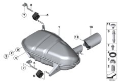 Задний дополнительный глушитель для BMW E84 X1 18i N46N (схема запасных частей)