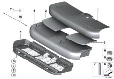 Набивка и обивка базового сиденья Зд для BMW RR2 Drophead N73 (схема запасных частей)