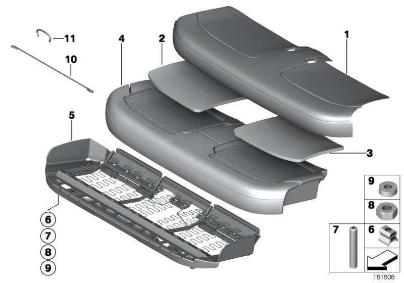 Набивка и обивка базового сиденья Зд для BMW RR3 Coupé N73 (схема запчастей)