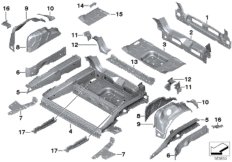 Пол багажника/брызговик Зд для BMW R56N Cooper N16 (схема запасных частей)
