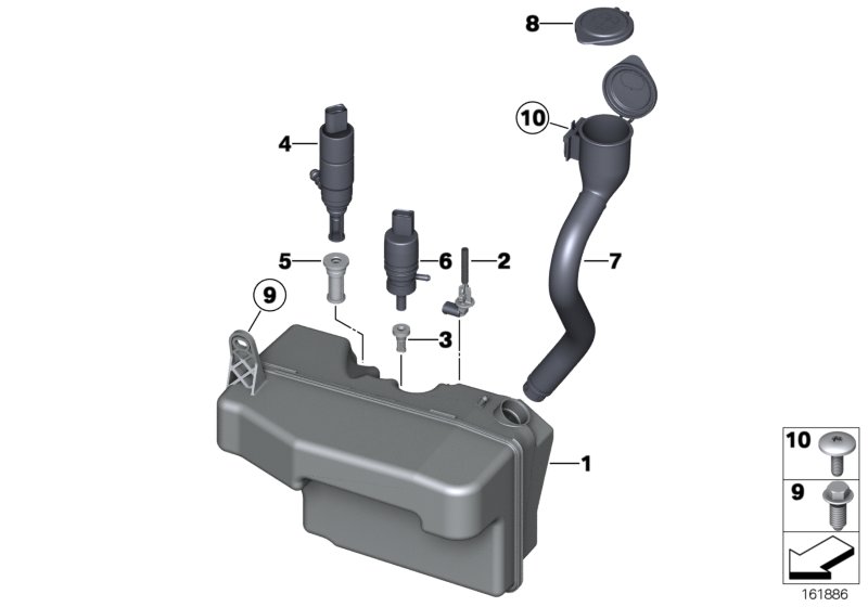 Reservoir,windscr./headlight washer sys. для BMW RR2 Drophead N73 (схема запчастей)