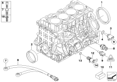 Блок цилиндров/дополнительные элементы для BMW E87N 120i N43 (схема запасных частей)