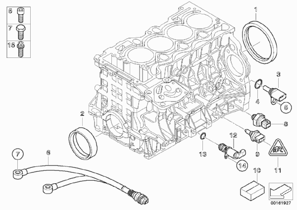 Блок цилиндров/дополнительные элементы для BMW E46 316i N42 (схема запчастей)