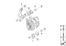 Элементы крепления генератора для BMW R56 Cooper D W16 (схема запасных частей)
