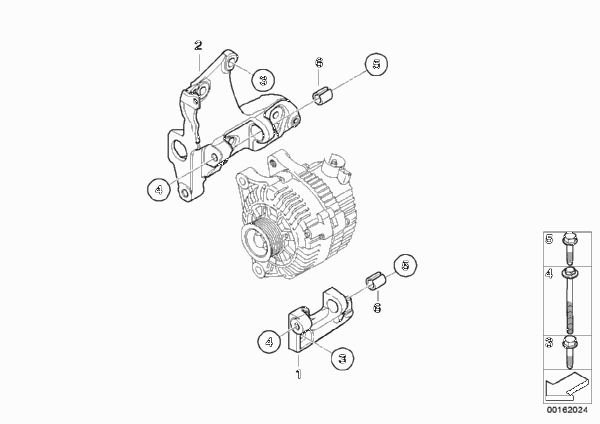 Элементы крепления генератора для BMW R56 Cooper D W16 (схема запчастей)