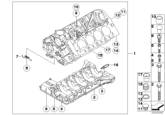 Блок-картер двигателя для BMW E90N M3 S65 (схема запасных частей)