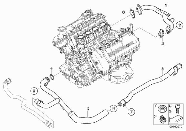 Трубопровод системы охлаждения для BMW E90 M3 S65 (схема запчастей)