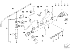 Ресивер/инжектор/провод для BMW E87 118d M47N2 (схема запасных частей)