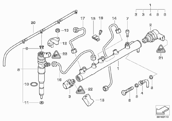Ресивер/инжектор/провод для BMW E46 320td M47N (схема запчастей)