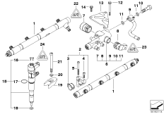 Ресивер/инжектор/провод для BMW E65 740d M67 (схема запасных частей)