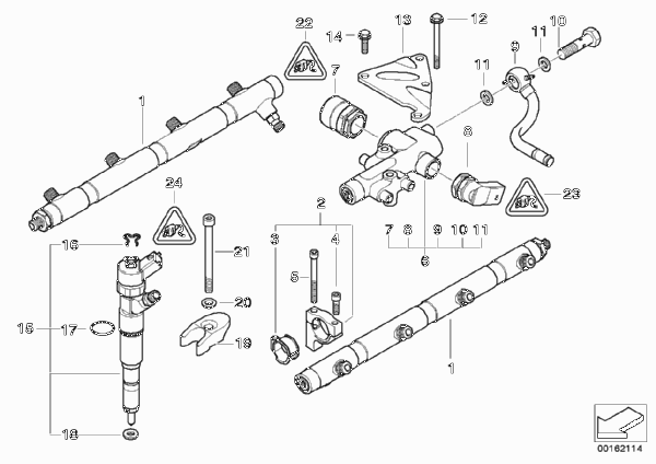 Ресивер/инжектор/провод для BMW E65 740d M67 (схема запчастей)