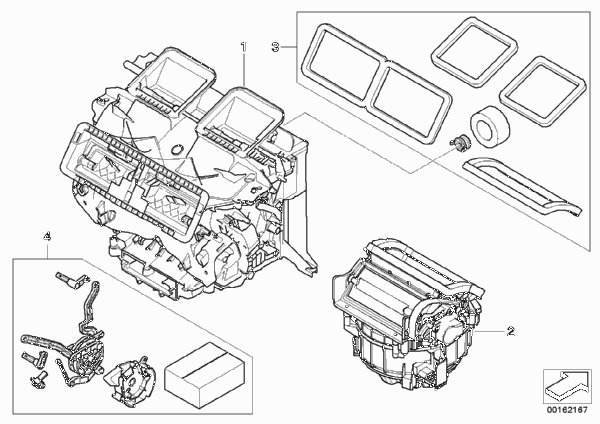 Детали корпуса отоп./кондиционера Denso для BMW E88 118i N43 (схема запчастей)