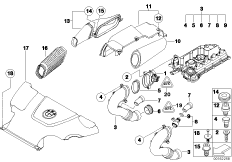 Расходомер воздуха/глушитель шума всас. для BMW E46 320d M47N (схема запасных частей)