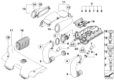 Расходомер воздуха/глушитель шума всас. для BMW E87 118d M47N2 (схема запасных частей)
