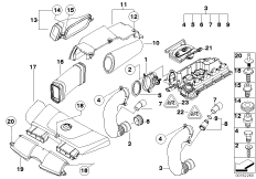 Расходомер воздуха/глушитель шума всас. для BMW E90 320d M47N2 (схема запасных частей)