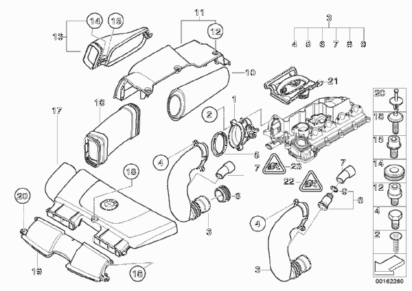 Расходомер воздуха/глушитель шума всас. для BMW E91 318d M47N2 (схема запчастей)