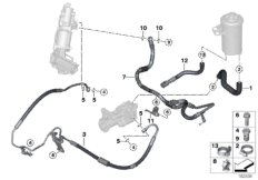 Маслопроводы гидроусилителя рул.управл. для BMW E70 X5 3.0si N52N (схема запасных частей)